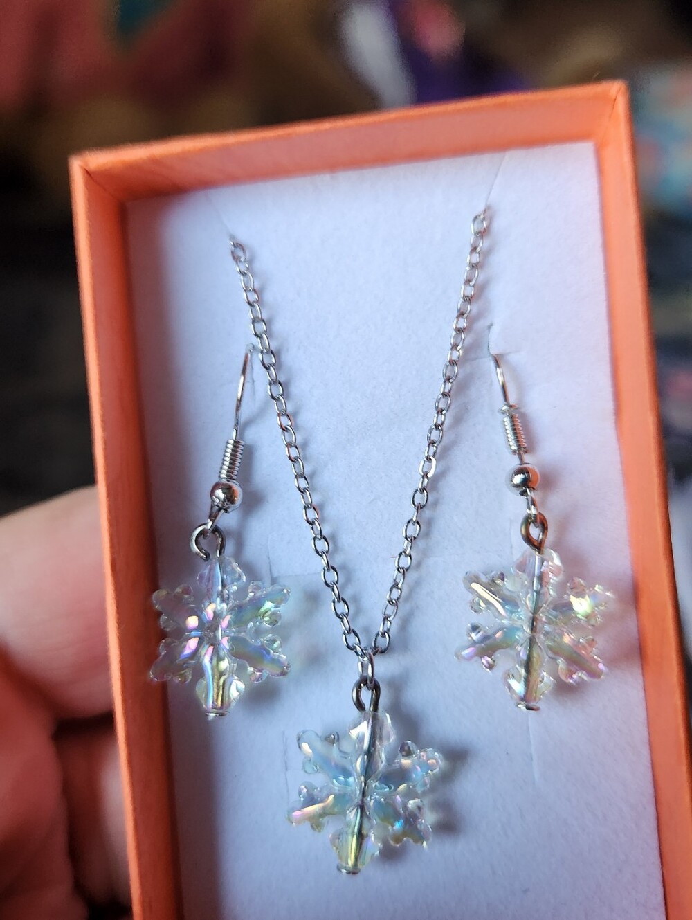 Iradesent Snowflake Charms On Stainless Steel Chain And Earwires